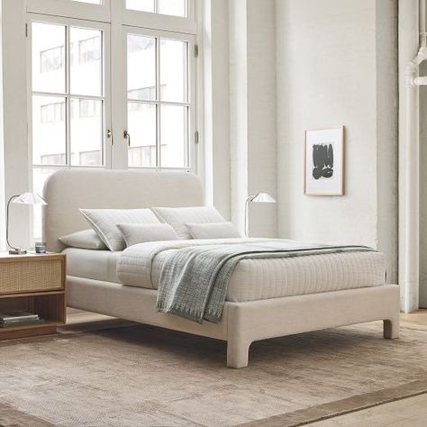 Upholstered Beds | West Elm Modern Upholstered Beds, West Elm Bedding, Built In Bed, Furniture Material, Forest Hills, Wood Bed Frame, Contemporary Bed, Furniture Trends, Outdoor Dining Furniture