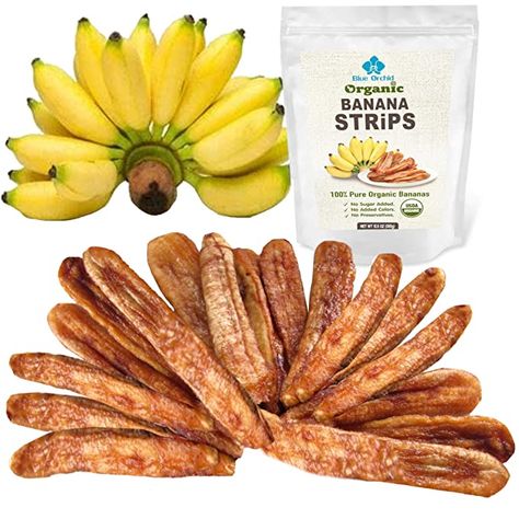 Amazon.com : 100% USDA Certified Organic Sun Dried Banana Strips - No Sugar Added - No Preservatives - Unsulfured - Soft and Chewy - Natural Fruit Snacks 12.6 OZ : Grocery & Gourmet Food Thai Fruit, Easy Snacks For Kids, Dried Bananas, Frozen Fruits, Blue Orchids, No Sugar, Fruit Snacks, Sun Dried, Usda Organic