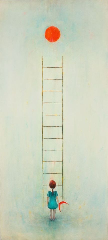 Alattad a föld, feletted az ég, benned a létra. (Weöres Sándor) Konst Designs, A Ladder, 수채화 그림, Art Et Illustration, Mail Art, Pics Art, Art Journals, 그림 그리기, Illustrations Posters