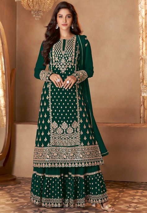 Designer Sharara Suits, Georgette Palazzo, Gaun Fashion, Palazzo Suit, Sharara Suit, Suit Design, Pakistani Suits, Georgette Fabric, Embroidery Fashion