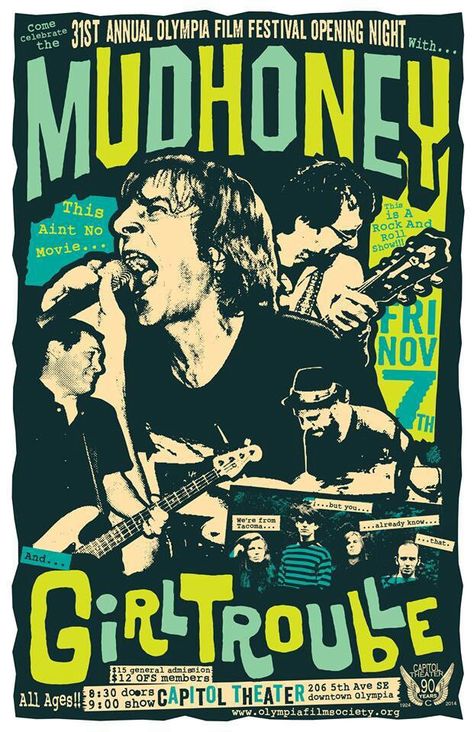 Mudhoney poster - Olympia film festival -Friday 7 November : Punk Poster Design, Vintage Music Art, Cultura Punk, Concert Poster Design, Grunge Posters, Vintage Concert Posters, Punk Poster, Rock Vintage, Music Festival Poster