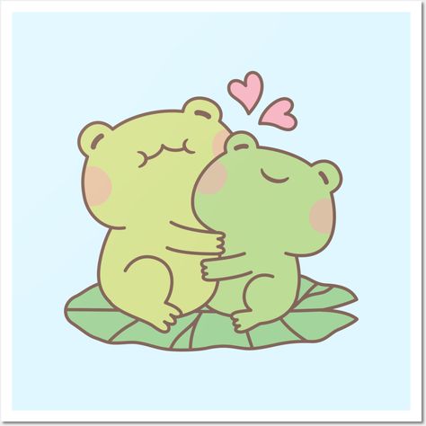 A cute pair of frogs in love is hugging each other on a lily pad. A sweet way to express your love to your loved one for love occasions such as Valentine's day or Anniversary especially if they love frogs. -- Choose from our vast selection of art prints and posters to match with your desired size to make the perfect print or poster. Pick your favorite: Movies, TV Shows, Art, and so much more! Available in mini, small, medium, large, and extra-large depending on the design. For men, women, and ch Drawings To Express Love, Frog Hugging Drawing, Frogs In Love Drawing, Frogs Kissing, Frog Valentine, Frogs In Love, Cute Hugging, Cute Hugs, Frog Couple