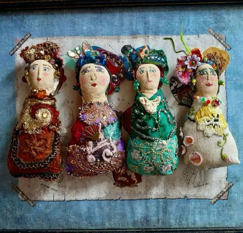 Textile Art Dolls, Boho Flower Crown, Embroidered Dress Boho, Folk Doll, Lilac Hair, Red Crown, Art Dolls Cloth, Lady Doll, Spirit Dolls