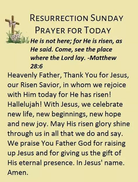 *13090* Prayer for Resurrection Sunday~~J~ w/Matthew 28:6 Happy Resurrection Sunday, Sunday Morning Prayer, Words Of Faith, Prayer For My Family, Sunday Prayer, Easter Prayers, Faith Quotes Inspirational, Resurrection Day, Resurrection Sunday