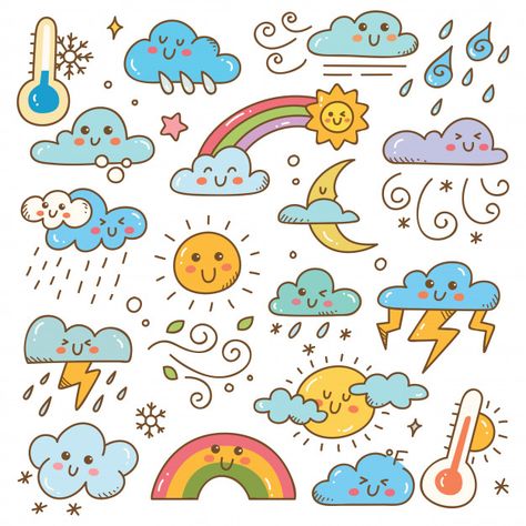 Weather Doodles, Doodles Illustration, 그림 낙서, Buku Skrap, Easy Doodle Art, Bullet Journal Lettering Ideas, Doodle Illustration, Kawaii Doodles, Cute Doodle Art