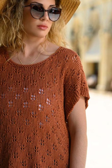 Lace top free knitting pattern - Dandelion fluff. Make a light summer top knit with a delicate lace stitch pattern. Knit Top Pattern Free, Lace Top Patterns, Dandelion Fluff, Summer Knitting Patterns, Summer Top Pattern, Lace Knit Top, Knit Top Patterns, Summer Knit Tops, Knitting Patterns Free Sweater