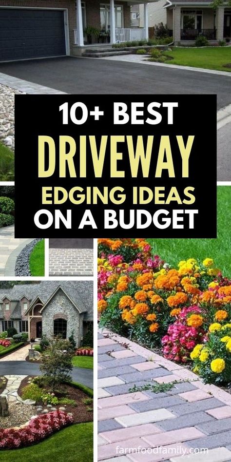 10+ Inexpensive Driveway Edging Ideas & Designs (Gravel, Asphalt,..) Driveway Edging Ideas, Gravel Driveway Edging, Gravel Driveway Landscaping, Driveway Ideas Cheap, Blacktop Driveway, Driveway Border, Driveway Materials, Garden Ideas Driveway, Driveway Edging