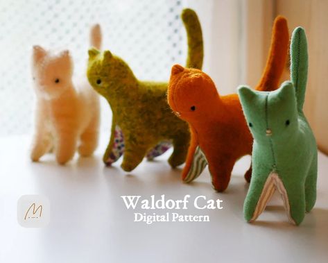 Pdf-waldorf Cat Sewing Pattern Making Tutorial Felt Stuffed | Etsy Kitty Sewing Pattern, Pattern Making Tutorial, Cute Sewing Projects, Animal Sewing Patterns, Plushie Patterns, Sewing Stuffed Animals, Felt Cat, Cat Doll, Toy Doll