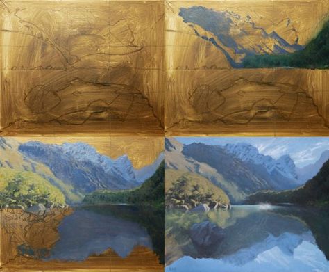 New Zealand Reflections - Step-by-Step Reflection Painting, New Zealand Landscape, Dark Tree, Oil Painting Tutorial, Acrylic Painting Lessons, Oil Painting Techniques, Happy Paintings, Art Instructions, Painting Lessons