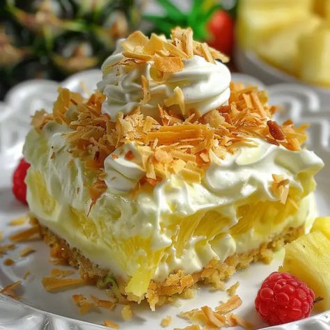 No Bake Pineapple Dream Dessert Pineapple Dream, Pineapple Filling, Pineapple Dream Dessert, Dream Dessert, Baked Pineapple, Canned Pineapple, Coconut Cream Pie, Refreshing Desserts, Small Desserts