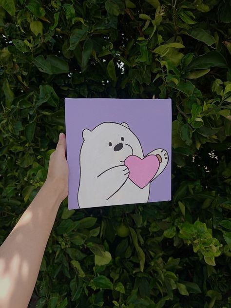 Easy Doodle Art On Canvas, Cute Paintings For Friends, Ice Bear Painting, Bear Paintings Easy, Cartoon Painting On Canvas, Aesthetic Canvas Painting Easy, Aesthetic Mini Canvas Paintings, Cute Aesthetic Paintings, Mini Canvas Art Aesthetic