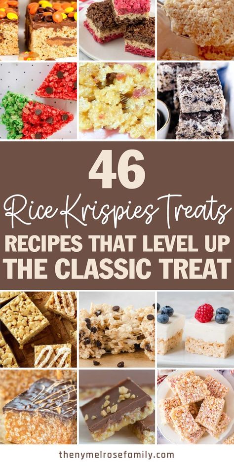 46 Rice Krispies Treats Recipes That Level Up the Class Treat Cookie Dough Rice Krispie Treats, Rice Crispy Treat Variations, Snickers Rice Krispie Treats, Rice Krispie Recipes Easy, Gourmet Rice Krispie Treats, Fancy Rice Krispie Treats, Rice Crispy Treats Ideas, Recipes Using Rice Krispies, Cocoa Krispie Treats