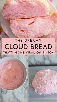 Pink Food, 3 Ingredient Recipes, Cloud Bread, Easy Baking Recipes Desserts, Tasty Baking, Baked Dessert Recipes, Deilig Mat, Fun Baking Recipes, Easy Baking Recipes