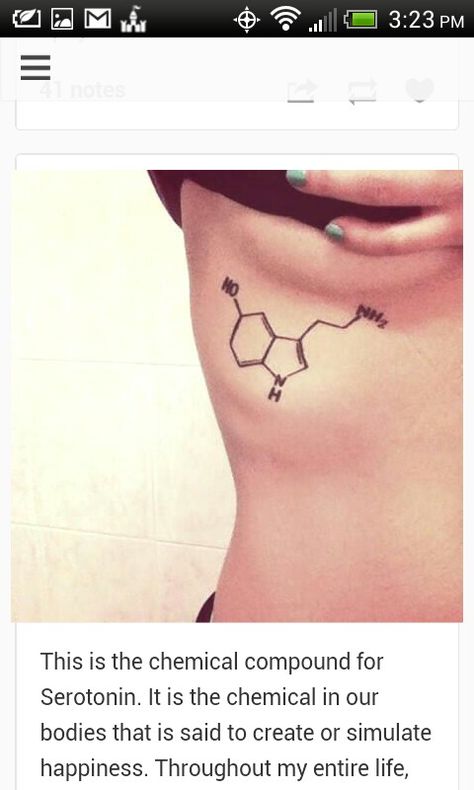 Chemical compound for Serotonin Chemical Structure Tattoo, Serotonin Tattoo, Chemistry Tattoo, Science Tattoos, Molecule Tattoo, Chemical Structure, E Tattoo, Favorite Subject, Back Tattoo Women