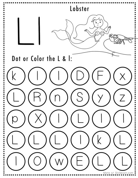 Make learning fun with this enchanting Mermaid-themed Letter L Dot Worksheet! This free printable activity features whimsical illustrations of cute mermaids and challenges children to recognize the L dots. Ideal for preschoolers and kindergarteners, this educational resource promotes letter recognition and fine motor skills development. Don't miss out on this engaging and free mermaid worksheet! #MermaidThemed #FreePrintable #LetterL #DotWorksheet #LetterLWorksheets Letter Ll Worksheets Free Printable, Letter L Activities For Preschool, Letter L Worksheet, Letter L Crafts, Letter L Worksheets, Alphabet Practice Worksheets, Prek Teacher, Dot Worksheets, Alphabet Practice