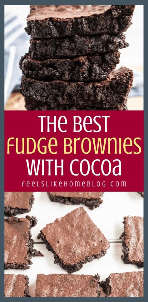 Fudge Brownies From Scratch, Brownie Recipe With Cocoa, Recipe Brownies, Cocoa Powder Brownies, Cocoa Powder Recipes, Fudge Brownie Recipe, Brownies From Scratch, Cocoa Brownies, Brownies Recipe Homemade