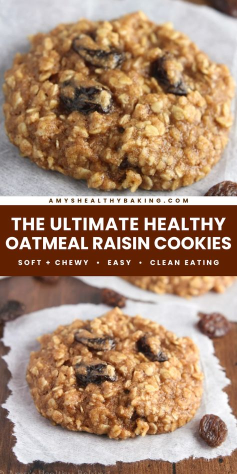 Don't miss out on this healthy baking idea! Soft and chewy with lots of cinnamon, these healthy oatmeal raisin cookies are the BEST you'll ever eat. Save this healthy dessert recipe and make these amazing oatmeal cookies! Best Healthy Oatmeal Cookies, Oat Flour Raisin Cookies, Applesauce Oatmeal Cookies Recipes, Clean Oatmeal Raisin Cookies, Homemade Oatmeal Raisin Cookies Recipe, Oatmeal Recipes Dessert Healthy, Breakfast Oatmeal Cookies Recipes, Oatmeal Raisin Cookies Almond Flour, Oatmeal Peanutbutter Cookies Healthy