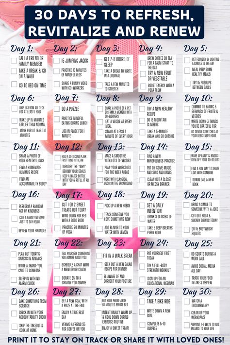 30 Day Get Your Life Together Challenge, Health And Fitness Challenges, 30 Day Challenge Mental Health, 30 Days Mental Health Challenge, Try New Things Challenges 30 Day, 30 Days Productivity Challenge, 30 Days Happiness Challenge, 30 Day Productivity Challenge, Monthly Challenge Ideas 30 Day