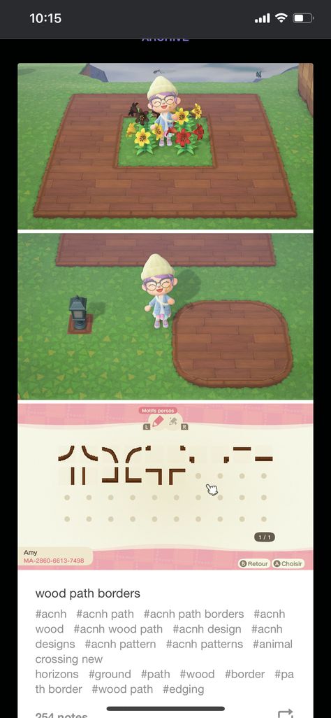 Animal Crossing Stone Path Border, Acnh Paths Edge Designs, Acnh Border Designs, Wooden Floor Animal Crossing Code, Acnh Corner Paths Designs, Acne Path Borders, Animal Crossing Edge Path, Acne Wood Path, Animal Crossing Wood Floor Code