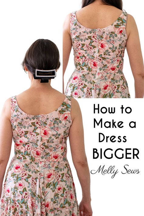 Need to make your dress bigger without using extra fabric? Follow this step by step guide and learn how to let out a dress! Let Out A Dress, Make A Dress Bigger, Wedding Dress Bodice, Dress Making Tutorial, Circle Skirt Tutorial, Melly Sews, Make A Dress, Sewing Alterations, How To Make Skirt