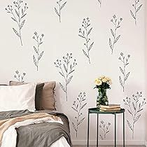 Rose Stencil Wall, Easy Farmhouse Decor, Flower Wall Stencil, Floral Wall Stencil, Flower Stencils, Accent Wall Stencil, Wall Stencil Patterns, Prairie Flower, Pattern Stencil