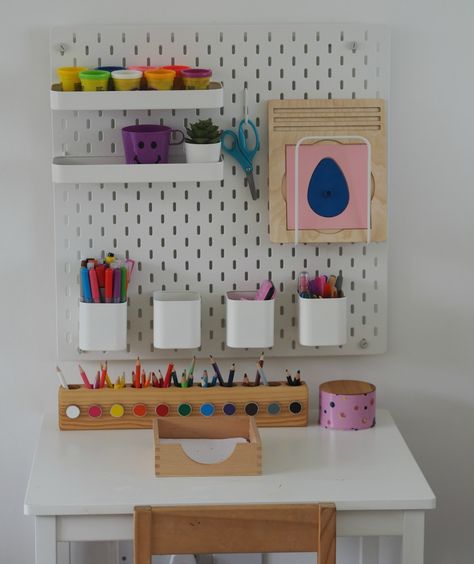 Spring – Our Montessori At Home In Pictures – My Little Keepers Toddler Desk, Homeschool Room Design, Ikea Playroom, Kids Room Desk, Montessori At Home, Small Playroom, Baby Playroom, Toddler Playroom, Kids Playroom Decor