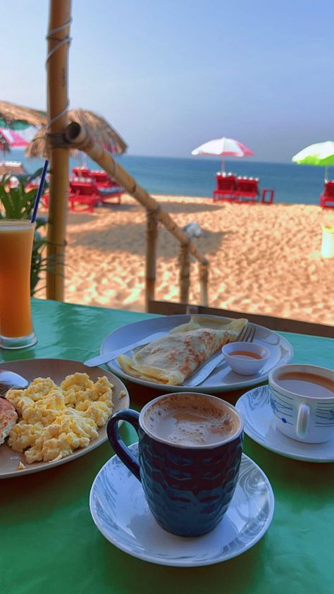 Scrambled Eggs • coffee • tea • pancake • breakfast • beach vibes • travel • Pancake Breakfast, Indian Rocks Beach, Nyc Trip, Morning Food, Food Snapchat, Scrambled Eggs, Beach Vibes, Goa, Coffee Tea