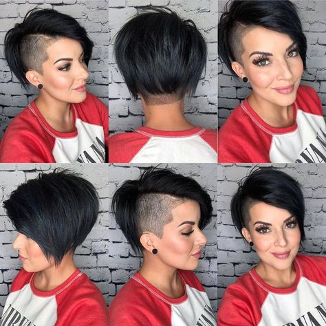 Short Shaved Sides Hairstyles, Short Assymetrical Hair Undercut, Side Shave Pixie, Pixie Cut Undercut, Assymetrical Hair, Side Shave, Shaved Pixie, Short Pixie Cuts, Pixie Bob Hairstyles