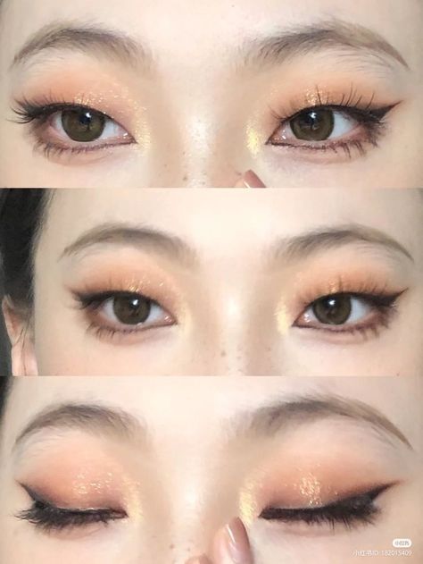 Makeup Looks For Monolid Eyes, Monolid Winged Eyeliner, Douyin Eye Makeup Monolid, Prom Makeup Monolid, Asian Makeup Looks Monolid, Makeup Ideas Monolid, Monolid Makeup Korean, Eye Makeup For Monolids, Mono Lid Eye Makeup