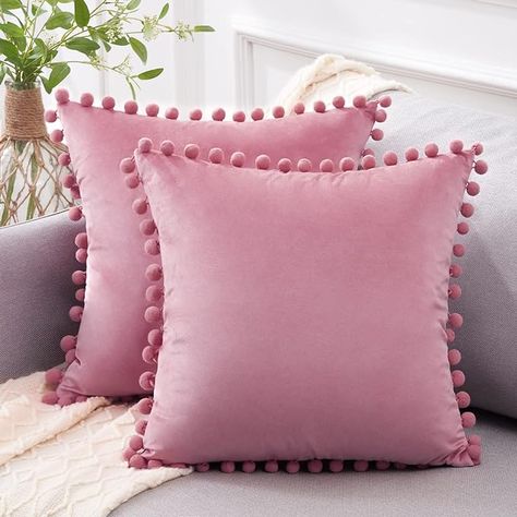 Amazon.com: Top Finel Blush Pink Throw Pillow Covers 18x18 Inches for Couch Aesthetic Decorative Sofa Pillow Covers Set of 2 Soft Velvet Cushion Pillow Cases with Pom-poms for Bedroom Livingroom Office Car : Home & Kitchen Burgundy Throw Pillows, Pink Pillow Covers, Red Pillow Covers, Valentines Pillows, Couch Pillow Covers, Couch Cushion Covers, Pink Throw Pillows, Sofa Pillow Covers, Pink Pillows