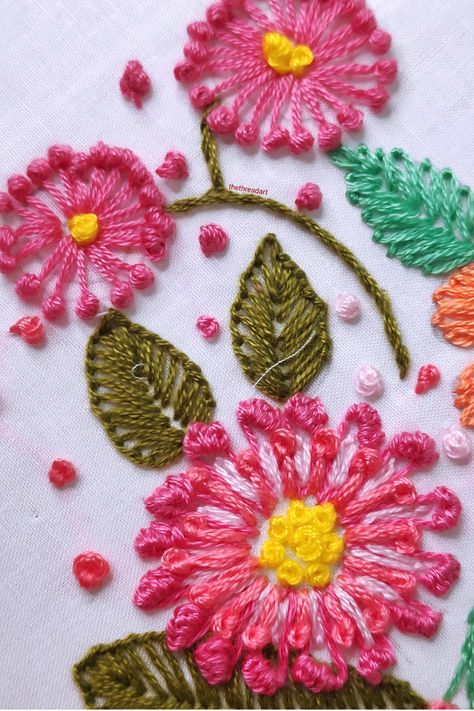 Easy Pistil Stitch Hand Embroidery Tutorial For Beginners Pistil Stitch Embroidery Designs, Pistil Stitch, Free Kids Coloring Pages, Advanced Embroidery, Beautiful Flower Designs, Hand Embroidery Tutorial, Embroidery Tutorial, Thread Art, Embroidery Flowers Pattern