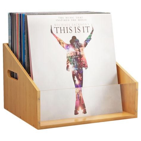 PRICES MAY VARY. [UNIQUE TRAPEZOID DESIGN] - With its clear acrylic front panel, you can quickly find your favorite vinyl records. the sturdy bamboo panel on the back provides solid support for the album storage for vinyl records, side handles make the record crate easy to move from place to place, you can enjoy showing your precious collection to others. [STURDY & PREMIUM MATERIAL] - This record holder for albums is made of natural bamboo for durability. the surface of the record holder is smoo Vinyl Album Storage, Vinyl Record Storage Diy, Lp Record Storage, Record Album Storage, Store Vinyl Records, Record Organizer, Record Storage Box, Record Crate, Vinyl Record Holder