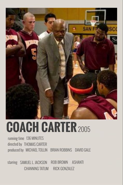 Coach Carter Poster, Coach Carter Movie Poster, Coach Carter Wallpaper, Sports Movie Poster, Black Movie Posters, Black Love Movies, Basketball Movies, Black Movies, Polaroid Movie Poster