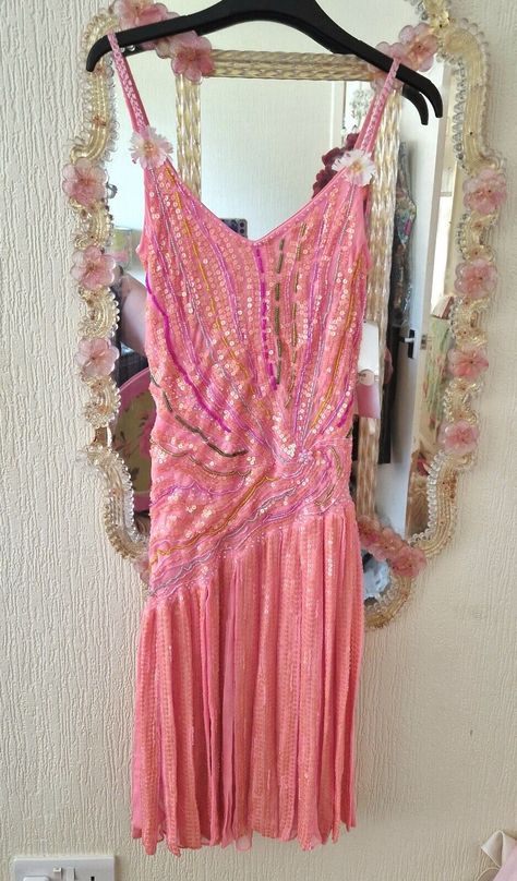 vintage Y2K Silk crystal sequin beaded pink coral rainbow dress ooak handmade xs Reworked Dress, Vintage Pink Dress, Dresses Aesthetic, Dresses Boho, Boho Handmade, Rainbow Dress, Y2k Pink, Pink Coral, Sequin Beading