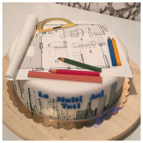 This cake was made for an architect!… The project plan is edible print on fondant. Pencils are manually modeled from fondant. Architect Cake Ideas, Cake Ideas Minimalist, Architecture Birthday, Architect Cake, Architecture Cake, Building Cake, Frozen Birthday Party Cake, Cookie Recipes Decorating, Sugar Dough