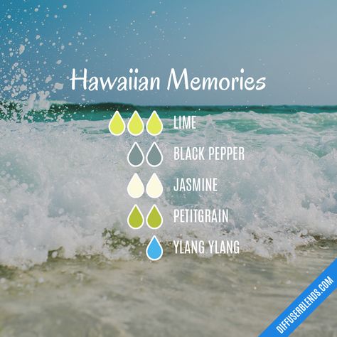 Hawaiian Memories — Essential Oil Diffuser Blend Tropical Love, Doterra Diffuser Blends, Essential Oil Combinations, Aromatherapy Recipes, Essential Oil Diffuser Blends Recipes, Oil Diffuser Recipes, Essential Oil Diffuser Recipes, Yl Essential Oils, Essential Oil Mixes