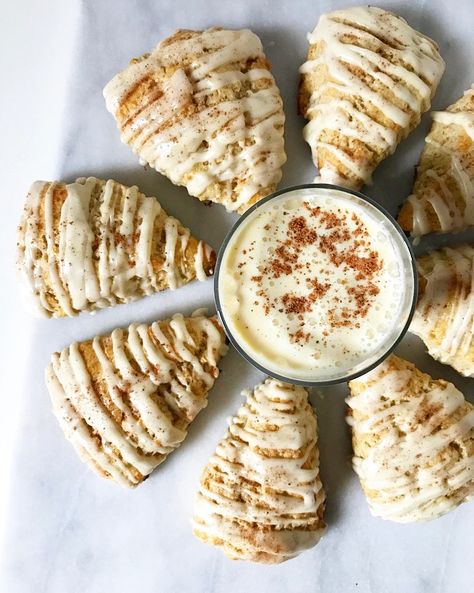 Eggnog Scones Holidays, Christmas Scones Recipe Easy, Recipes That Use Eggnog, Food Processor Scones, Egg Nog Baking Recipes, Things To Make With Eggnog, Holiday Scones Recipe, Christmas Morning Scones, Baking With Eggnog