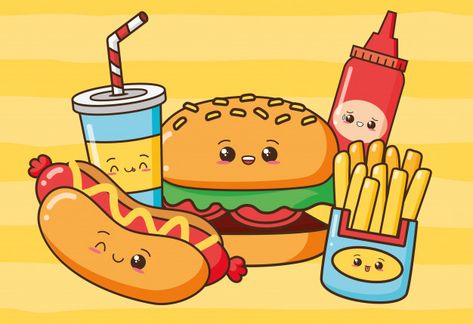 Descubre miles de vectores gratis y libres de derechos en Freepik Happy Food, Kawaii Illustration, Kawaii Food, Happy Meal, Food Illustrations, Adobe Illustrator, Food And Drink, Illustrator, Design