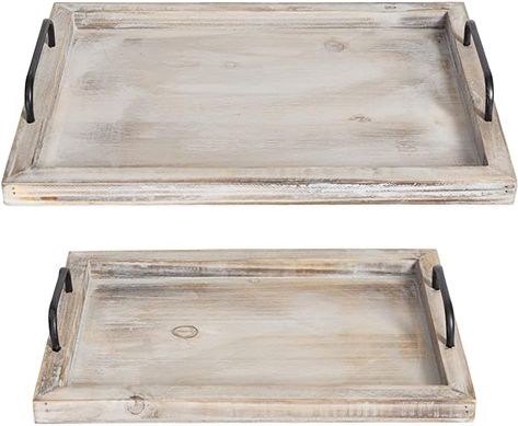 Amazon.com | Besti Rustic Vintage Food Serving Trays (Set of 2) | Nesting Wooden Board with Metal Handles | Stylish Farmhouse Decor Serving Platters | Large: 15 x2 x11” - Small: 13 x2 x9” inches (Rustic): Serving Trays Fall Tray Decor, Fall Tray, Rustic Serving Trays, Hidden Drawer, Vintage Serving Trays, Serving Tray Set, Food Serving Trays, Wooden Serving Trays, Vintage Food