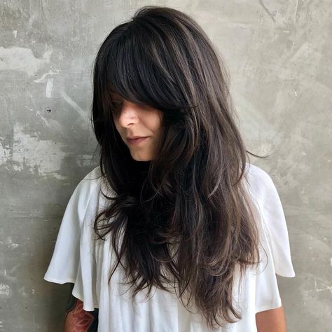 50 Latest Shag Haircut Variations Trendy in 2020 - Hair Adviser Long Brown Shag Haircut, Grunge Long Hair, Long Hair Grunge, Shag Layered Hairstyles, Highlights Brunette, Long Shag Hairstyles, Curly Shag Haircut, Modern Shag Haircut, Medium Highlights