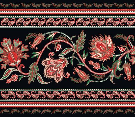 Ornamental Vector, Digital Border, Floral Textile, Textile Prints Design, Floral Border Design, Madhubani Art, Textile Pattern Design, Digital Borders Design, Colorful Quilts