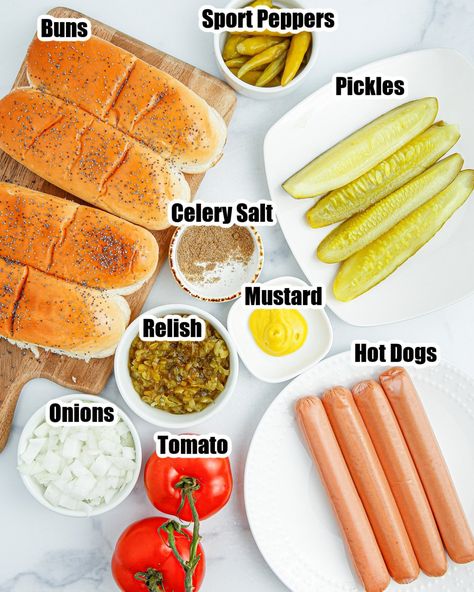 Delicious Chicago style hot dogs are simple to make but packed with flavor. A classic Chicago hot dog recipe. Chicago Dog Recipe, Hot Dog Restaurants, Hot Dog Recipe, Making Hot Dogs, Chicago Style Hot Dog, Chicago Hot Dog, Hot Dogs Recipes, Hot Dog Toppings, Best Seafood Recipes