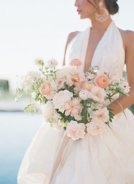 Small Floral Arch Wedding, Wedding Moss And Blush, Runuculous Wedding Bouquet, Early Fall Wedding Flowers, Romantic Bridal Bouquet, Bridal Bouquet Peach, Apricot Flowers, Peach Bouquet, Juniper Green