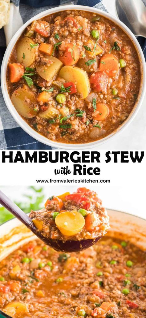 Hamburger Rice Soup, Stew With Rice, Hamburger Rice, Ground Beef Stews, Hamburger Stew, New Recipes For Dinner, Easy Beef Stew, Hamburger Soup, Pot Beef Stew