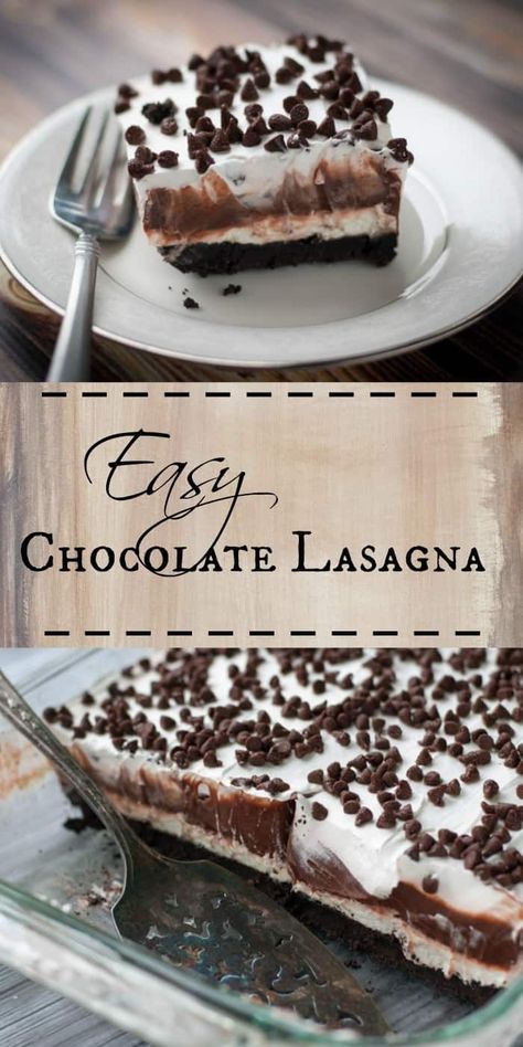 Easy Chocolate Lasagna, Cool Whip Topping, Chocolate Lasagna Dessert, Chocolate Layer Dessert, Lasagna Dessert, Chocolate Lasagna Recipe, Layered Dessert, Chocolate Lasagna, Quick Dessert Recipes