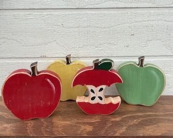 Wooden Apples Crafts, Fruit Tiered Tray, Apple Tiered Tray Decor, Apple Tiered Tray, Wood Kitchen Decor, Window Sill Shelf, Thanksgiving Wood Crafts, Wood Apple, Wooden Apple