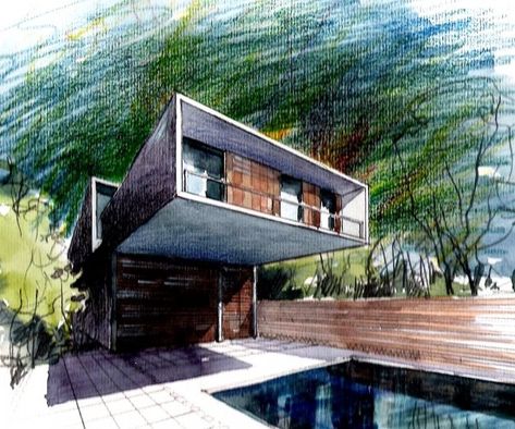 sketch Pencil Architecture, Architect Drawing, Landscape Sketch, Interior Sketch, Architectural Sketch, Architectural Drawing, Architecture Rendering, House Drawing, Urban Sketching