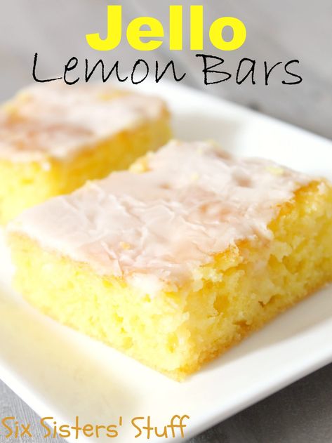 Jello Lemon Bars / Six Sisters' Stuff | Six Sisters' Stuff Lemon Jello Cake, Lemon Cake Bars, Lemon Cream Cheese Bars, Lemon Bars Easy, Cream Cheese Bars, Lemon Jello, Cheesecake Tarts, Jello Cake, Lemon Bars Recipe