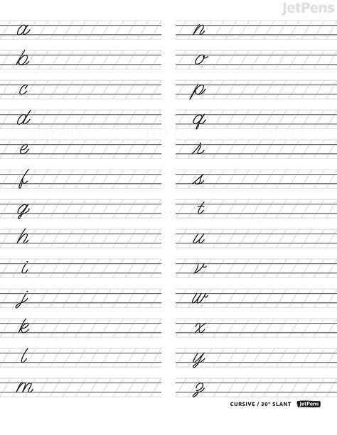 Free Downloads & Printables: Coloring Pages, Calligraphy Worksheets, & More! | JetPens Cursive Handwriting Sheets, Cursive Alphabet Chart, Cursive Practice Sheets, Cursive Writing Practice, Cursive Letters Worksheet, Cursive Writing Practice Sheets, Cursive Worksheets, Free Printables For Kids, Teaching Cursive