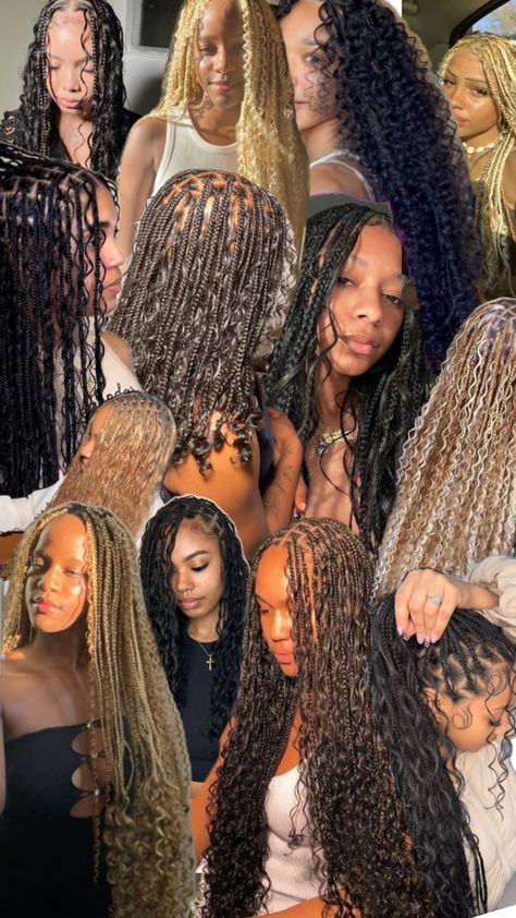 Long braids with curls on black women Bohemian Braids Blonde, Boho Goddess Braids, Blonde Knotless Braids, Blonde Knotless, Braids Bohemian, Brown Braids, Braids Hairstyles For Black Women, Braids Blonde, Braids Boho